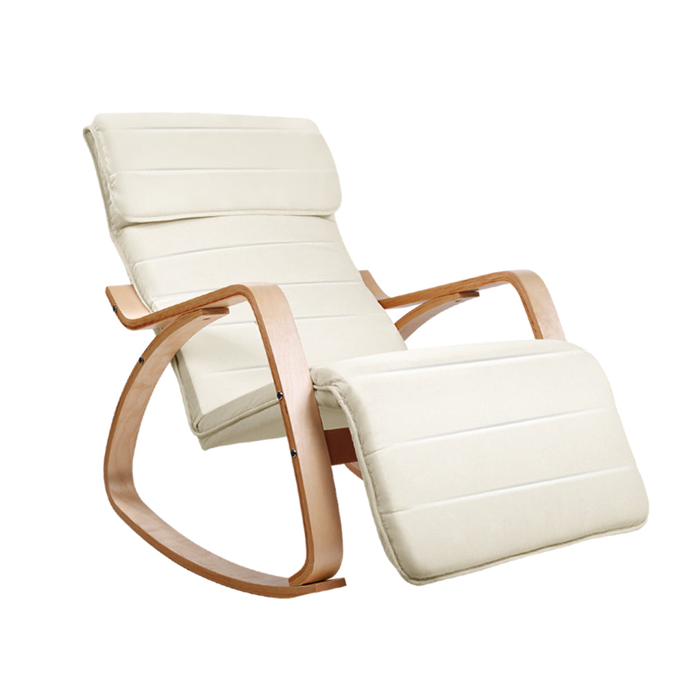 Artiss Rocking Armchair Bentwood Frame With Footrest Beige Afton Furniture > Living Room