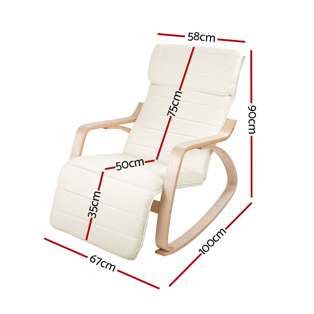 Artiss Rocking Armchair Bentwood Frame With Footrest Beige Afton Furniture > Living Room