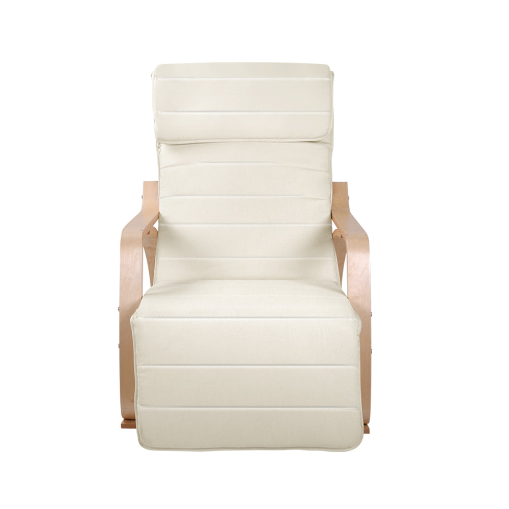 Artiss Rocking Armchair Bentwood Frame With Footrest Beige Afton Furniture > Living Room
