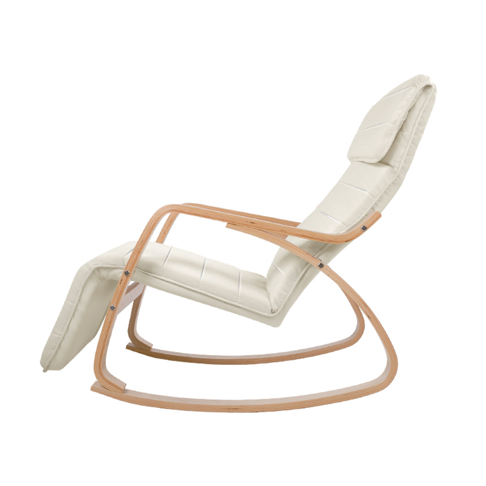 Artiss Rocking Armchair Bentwood Frame With Footrest Beige Afton Furniture > Living Room