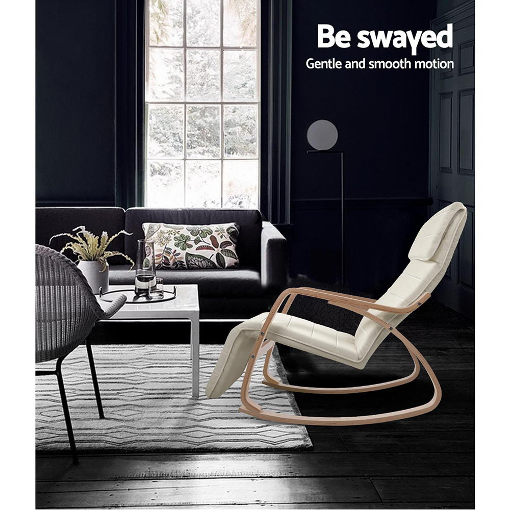 Artiss Rocking Armchair Bentwood Frame With Footrest Beige Afton Furniture > Living Room