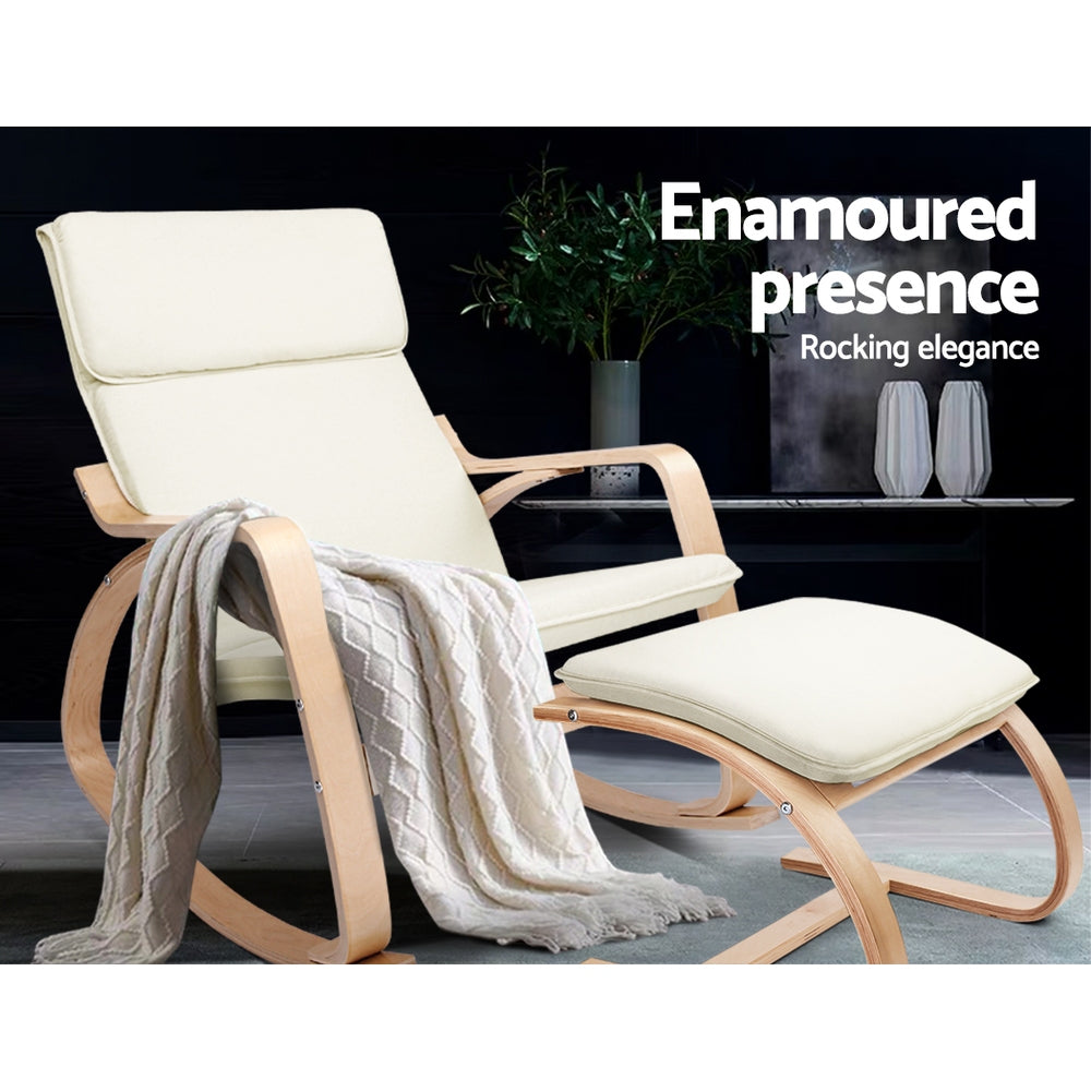 Artiss Rocking Armchair Footstool Bentwood Beige - Furniture > Bar Stools & Chairs > Arm Chairs & Recliners