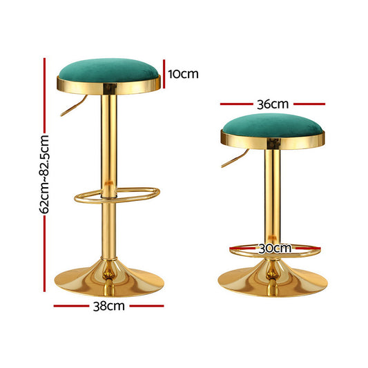 2x  Bar Stools Kitchen Dining Chairs Velvet Padded Stool Green