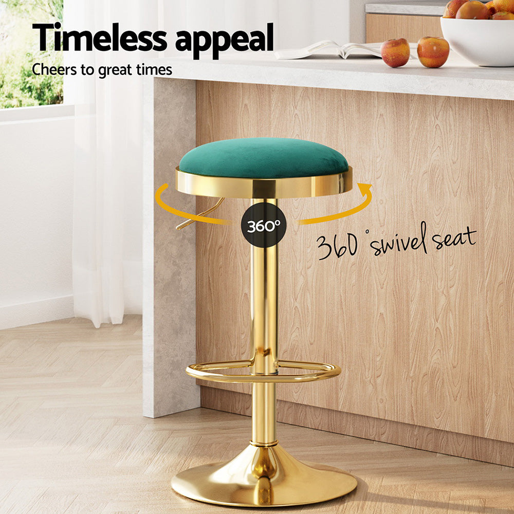 2x Bar Stools Kitchen Dining Chairs Velvet Padded Stool Green