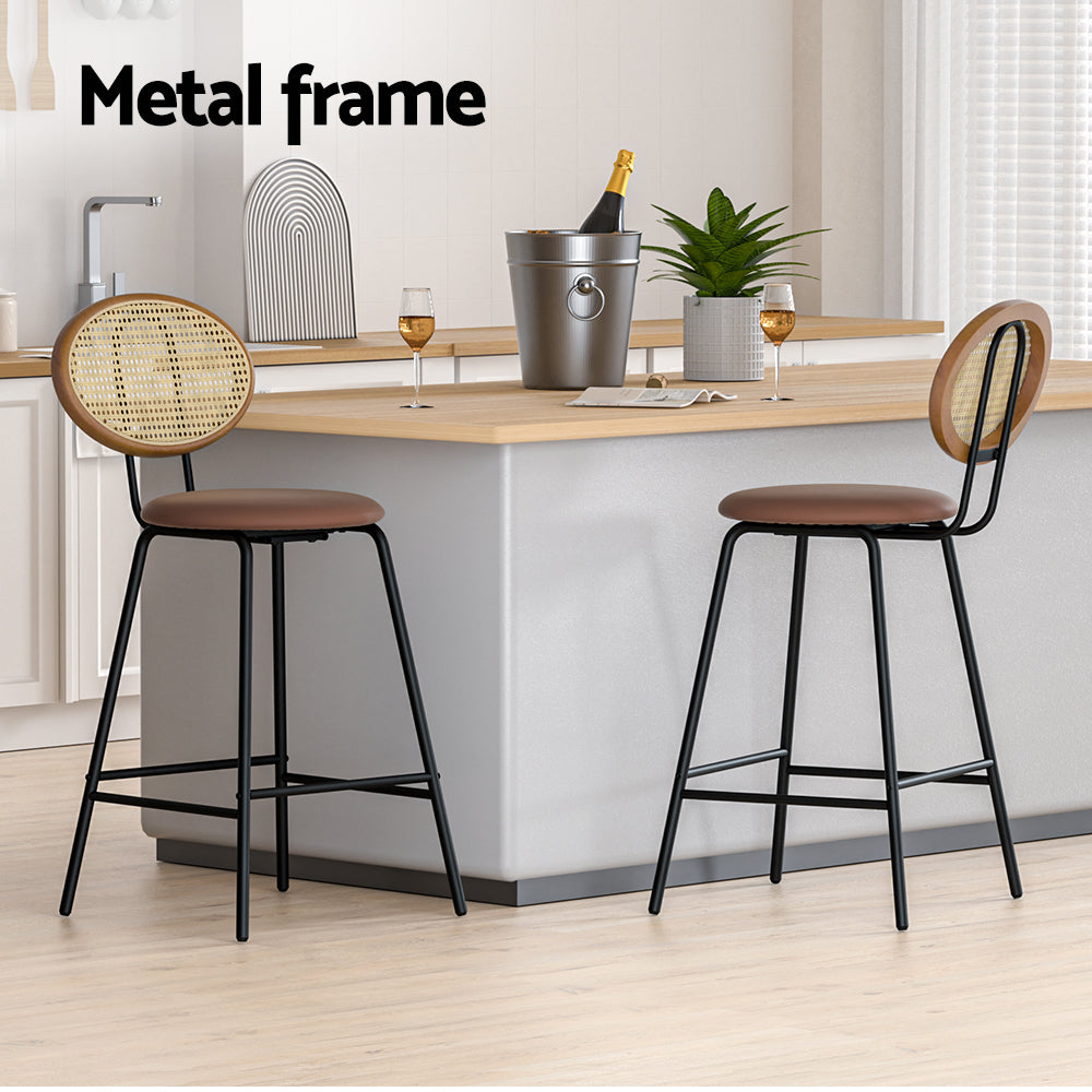 Artiss 2x Bar Stools PU Leather Stools Brown - Furniture > Bar Stools & Chairs > Table & Bar Stools