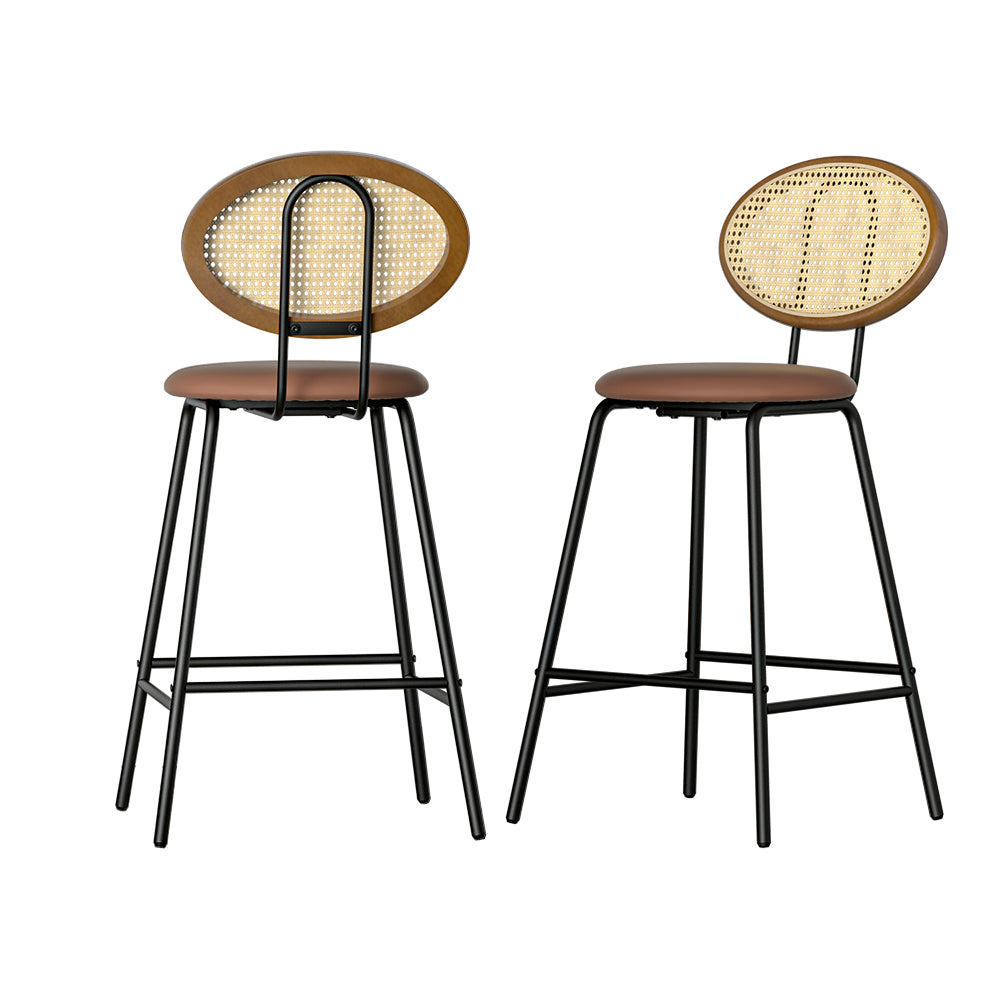 Artiss 2x Bar Stools PU Leather Stools Brown - Furniture > Bar Stools & Chairs > Table & Bar Stools