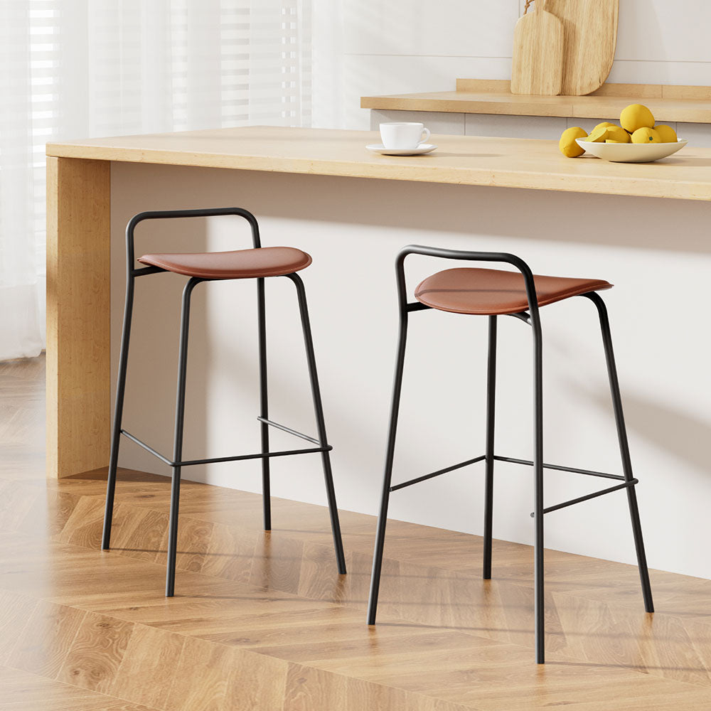 2x Artiss Bar Stools Kitchen Counter Stools Metal Brown - Furniture > Bar Stools & Chairs > Table & Bar Stools