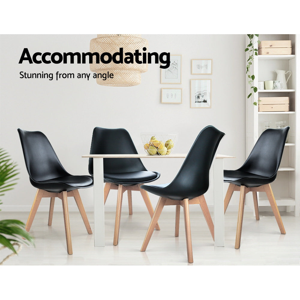 Dining Chairs Set of 4 Leather Plastic DSW Replica Wooden Black