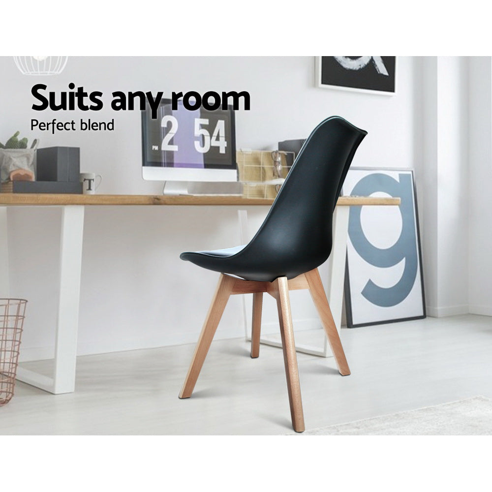 Dining Chairs Set of 4 Leather Plastic DSW Replica Wooden Black
