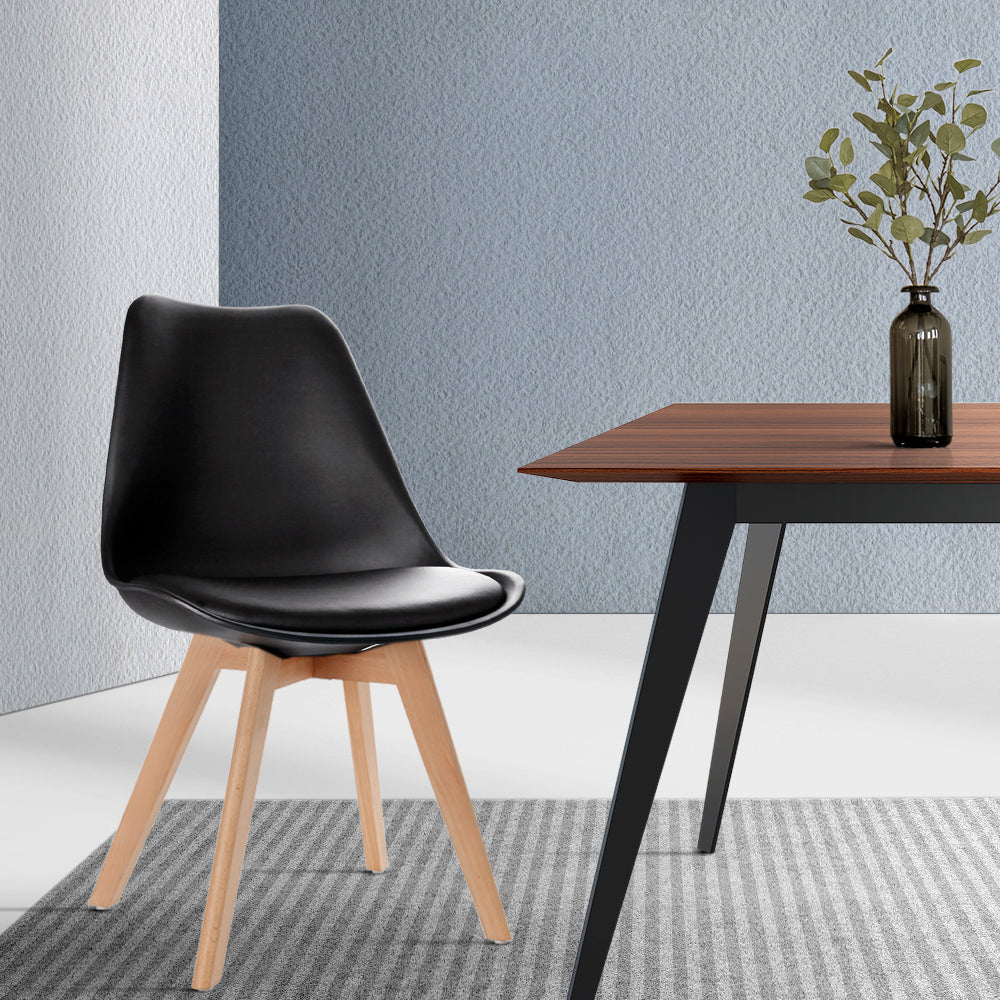 Dining Chairs Set of 4 Leather Plastic DSW Replica Wooden Black