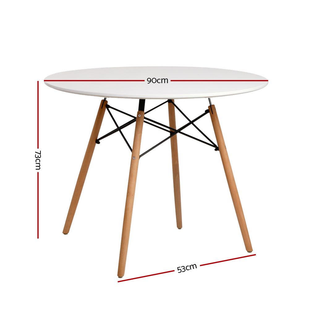 Artiss Dining Table Round White 4 Seater 90CM - Furniture > Dining > Dining Tables