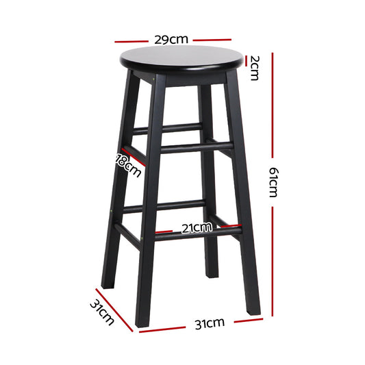 Artiss 2x Bar Stools Round Chairs Wooden Black Furniture > Bar Stools & Chairs > Table & Bar Stools