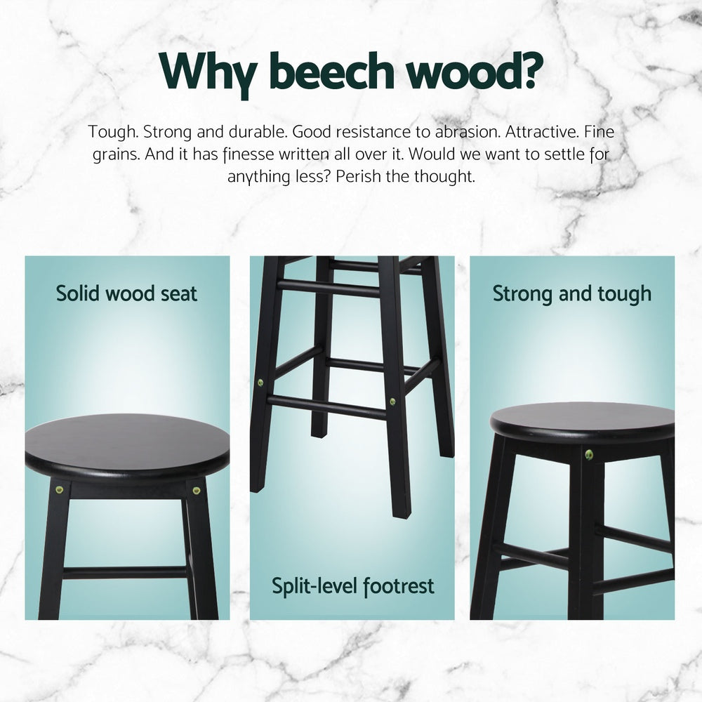 Artiss 4x Bar Stools Round Chairs Wooden Black Furniture > Bar Stools & Chairs > Table & Bar Stools