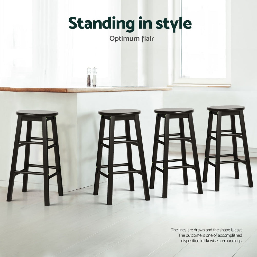 Artiss 4x Bar Stools Round Chairs Wooden Black Furniture > Bar Stools & Chairs > Table & Bar Stools