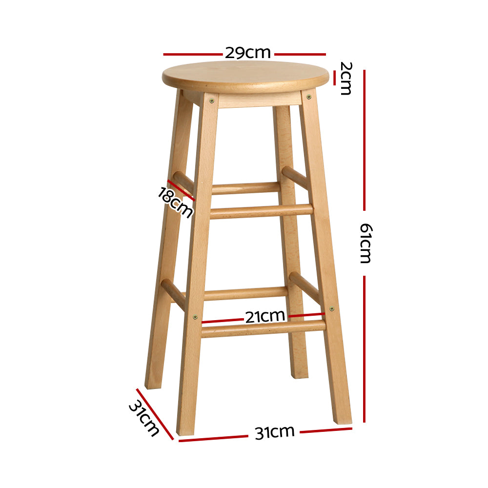 Artiss 2x Bar Stools Round Chairs Wooden Nature - Furniture > Bar Stools & Chairs > Table & Bar Stools
