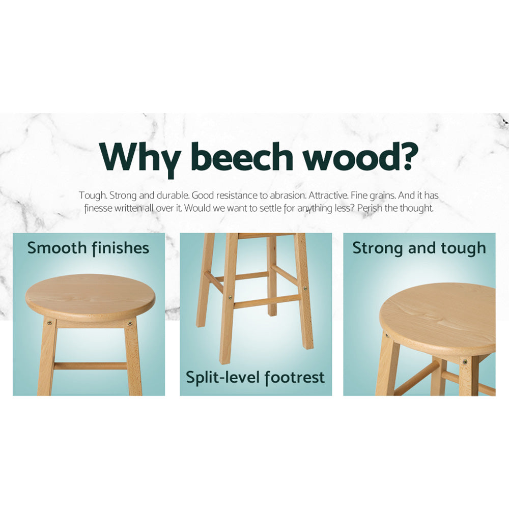 Artiss 2x Bar Stools Round Chairs Wooden Nature - Furniture > Bar Stools & Chairs > Table & Bar Stools