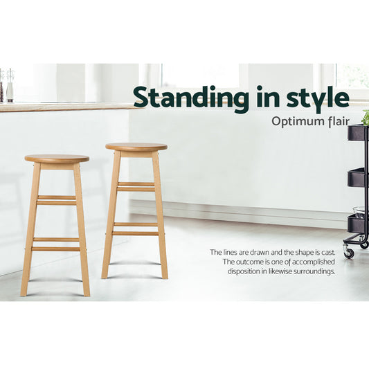 2x Bar Stools Round Chairs Wooden Nature - Furniture > Bar Stools & Chairs > Table & Bar Stools