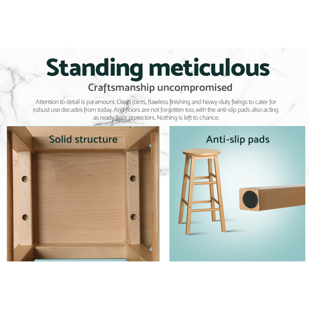 2x Bar Stools Round Chairs Wooden Nature - Furniture > Bar Stools & Chairs > Table & Bar Stools