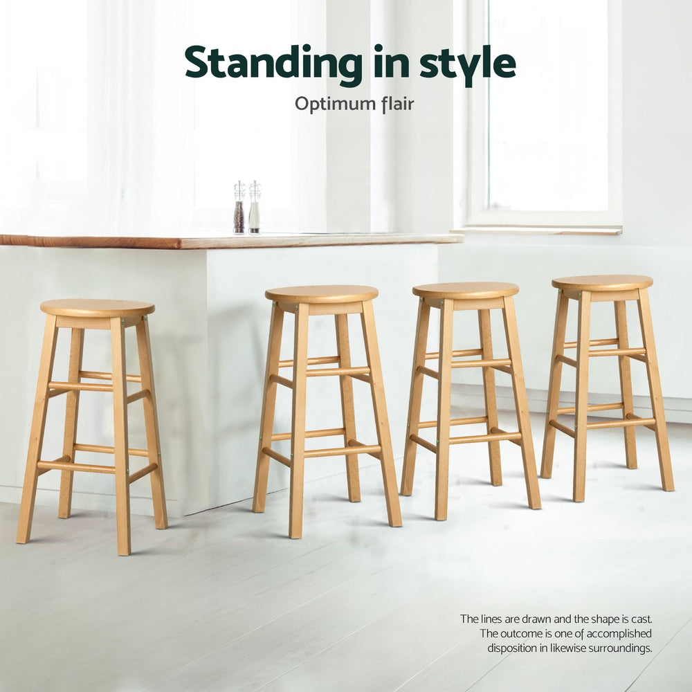 Artiss 4x Bar Stools Round Chairs Wooden Nature - Furniture > Bar Stools & Chairs > Table & Bar Stools