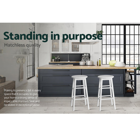 2x Bar Stools Round Chairs Wooden White - Furniture > Bar Stools & Chairs > Table & Bar Stools