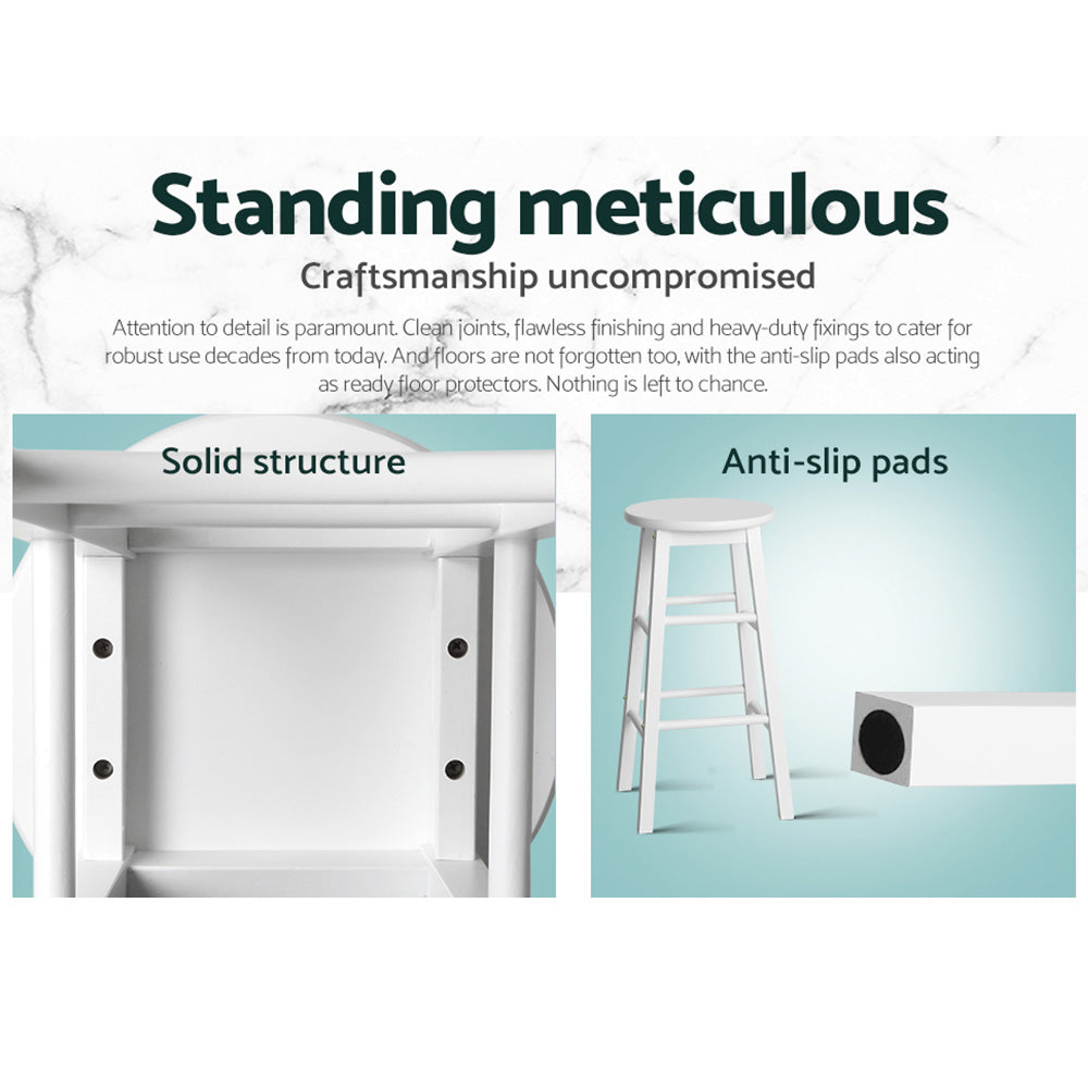 2x Bar Stools Round Chairs Wooden White - Furniture > Bar Stools & Chairs > Table & Bar Stools