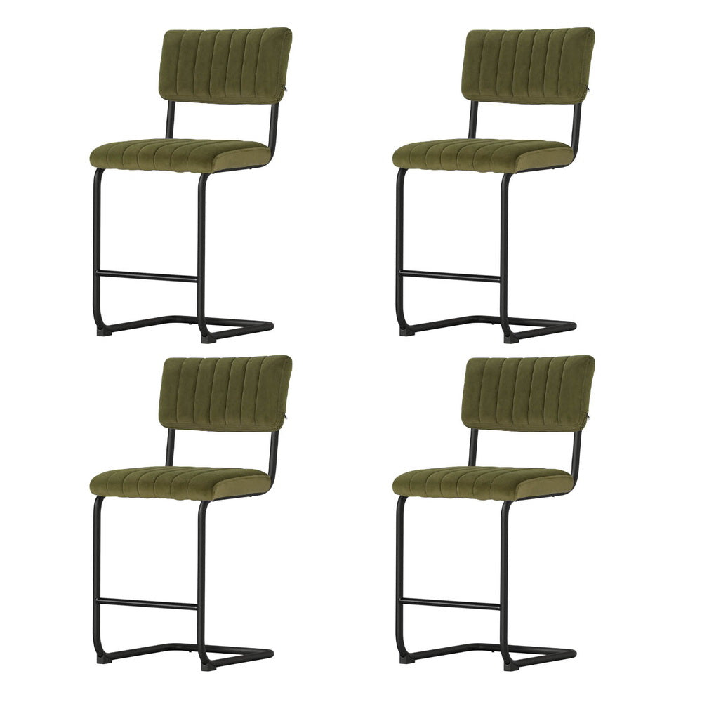 Artiss 4x Bar Stools Velvet Chairs Green - Furniture > Bar Stools & Chairs > Table & Bar Stools