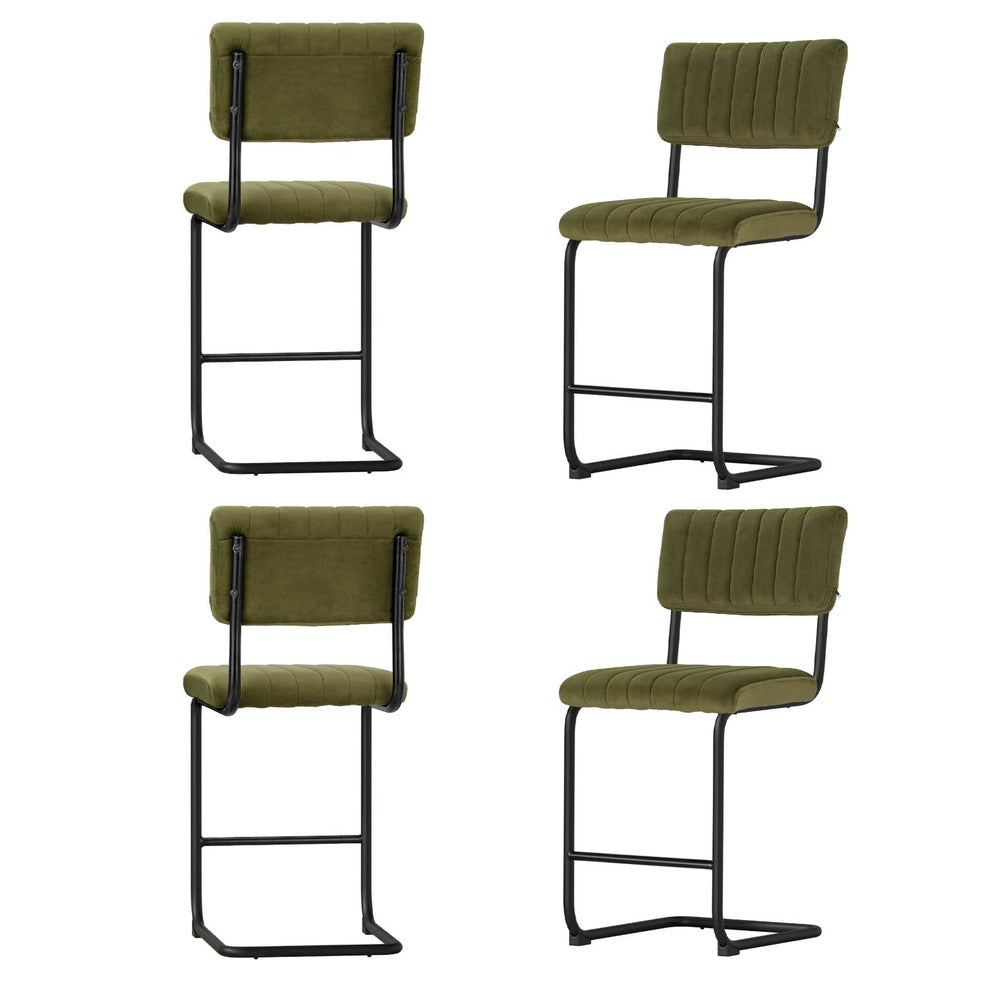 Artiss 4x Bar Stools Velvet Chairs Green - Furniture > Bar Stools & Chairs > Table & Bar Stools