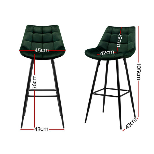 Artiss 2x Bar Stools Velvet Chairs Green Furniture > Bar Stools & Chairs > Table & Bar Stools
