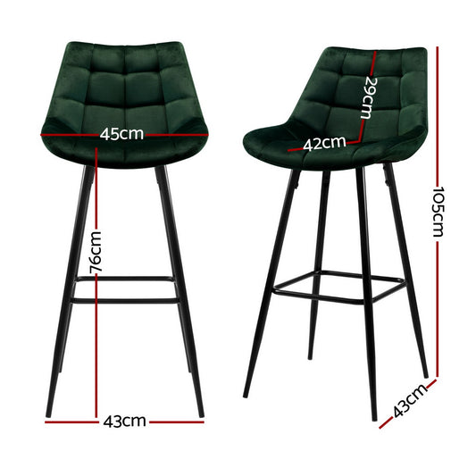 4x Bar Stools Velvet Chairs Green - Furniture > Bar Stools & Chairs > Table & Bar Stools