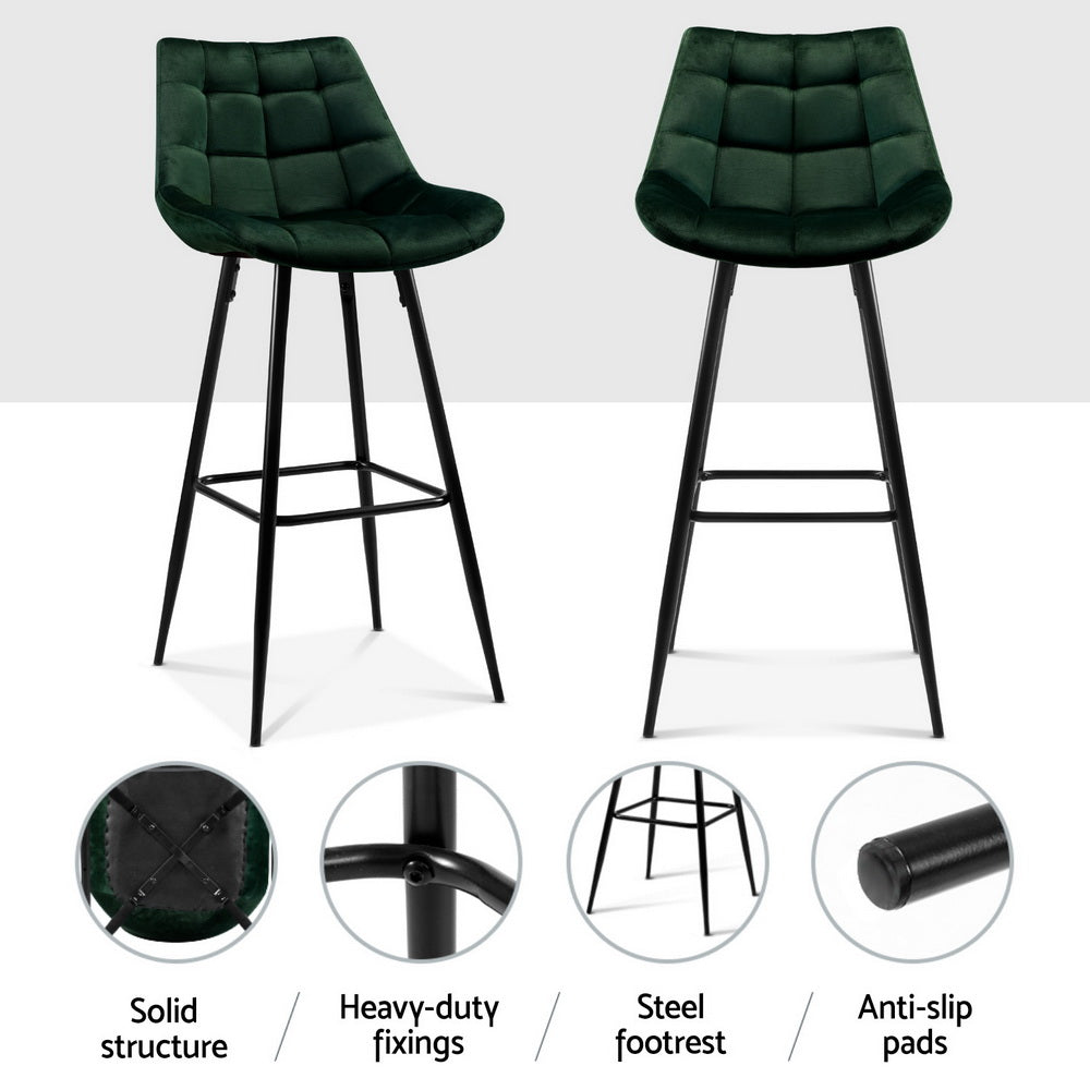 Artiss 4x Bar Stools Velvet Chairs Green Furniture > Bar Stools & Chairs > Table & Bar Stools