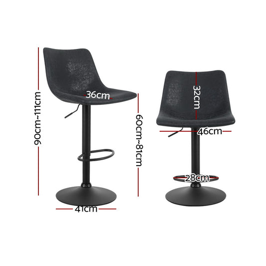 Artiss 2x Bar Stools Vintage Leather Swivel Gas Lift Black Furniture > Bar Stools & Chairs > Table & Bar Stools