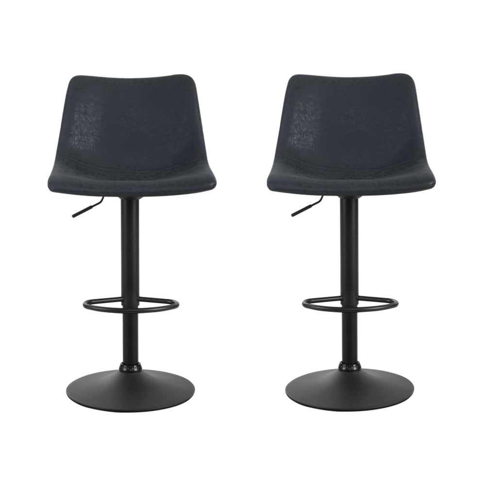 Artiss 2x Bar Stools Vintage Leather Swivel Gas Lift Black - Furniture > Bar Stools & Chairs > Table & Bar Stools