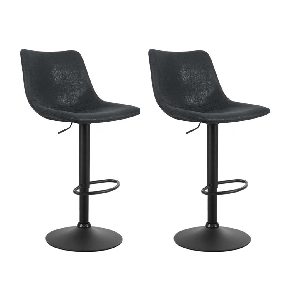 Artiss 2x Bar Stools Vintage Leather Swivel Gas Lift Black - Furniture > Bar Stools & Chairs > Table & Bar Stools