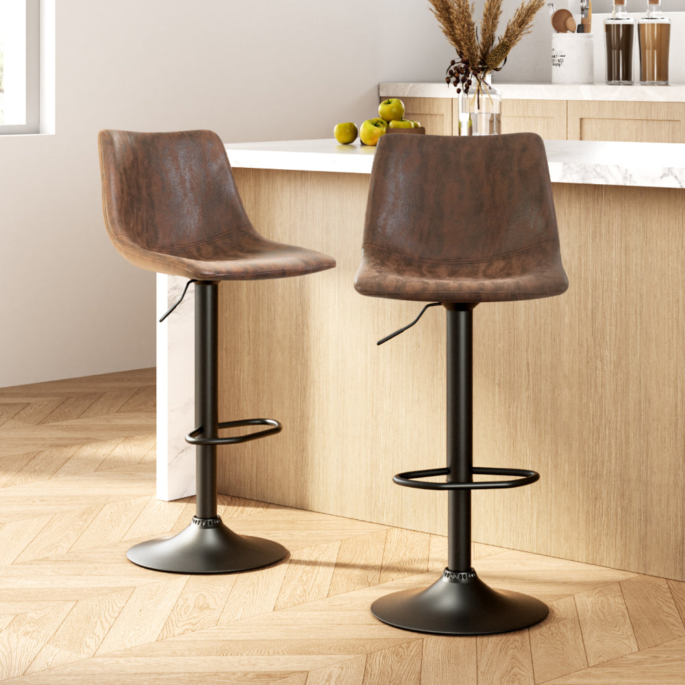 Artiss 2x Bar Stools Vintage Leather Swivel Gas Lift Brown Furniture > Bar Stools & Chairs > Table & Bar Stools
