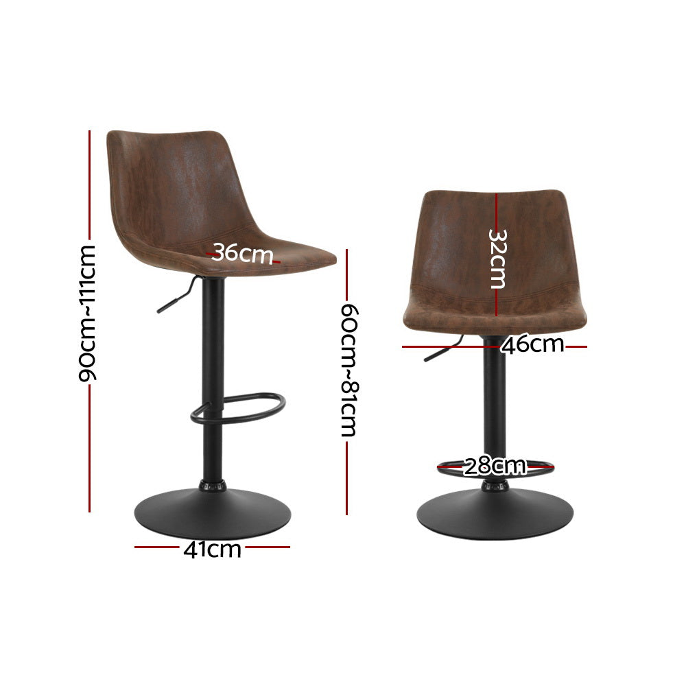 Artiss 2x Bar Stools Vintage Leather Swivel Gas Lift Brown Furniture > Bar Stools & Chairs > Table & Bar Stools