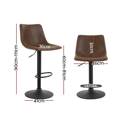2x Bar Stools Vintage Leather Swivel Gas Lift Brown - Furniture > Bar Stools & Chairs > Table & Bar Stools