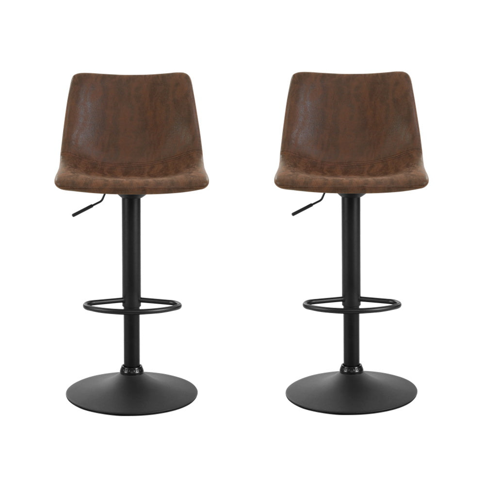 Artiss 2x Bar Stools Vintage Leather Swivel Gas Lift Brown Furniture > Bar Stools & Chairs > Table & Bar Stools