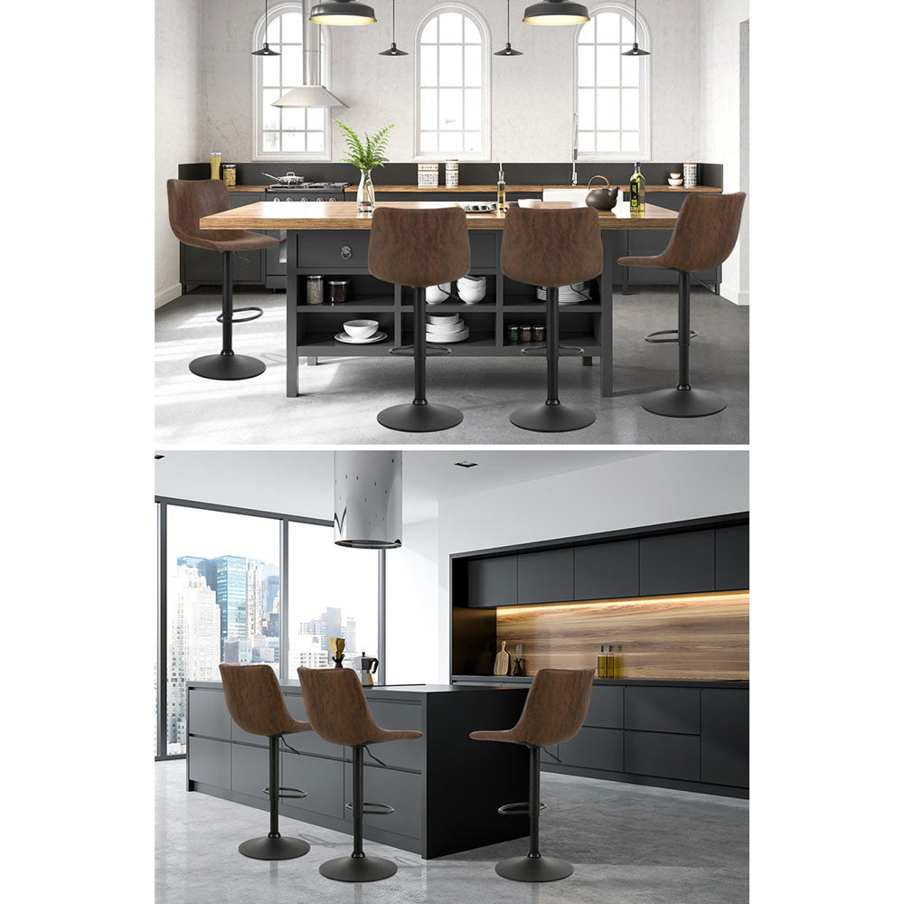 Artiss 2x Bar Stools Vintage Leather Swivel Gas Lift Brown Furniture > Bar Stools & Chairs > Table & Bar Stools