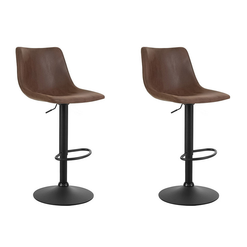 Artiss 2x Bar Stools Vintage Leather Swivel Gas Lift Brown Furniture > Bar Stools & Chairs > Table & Bar Stools