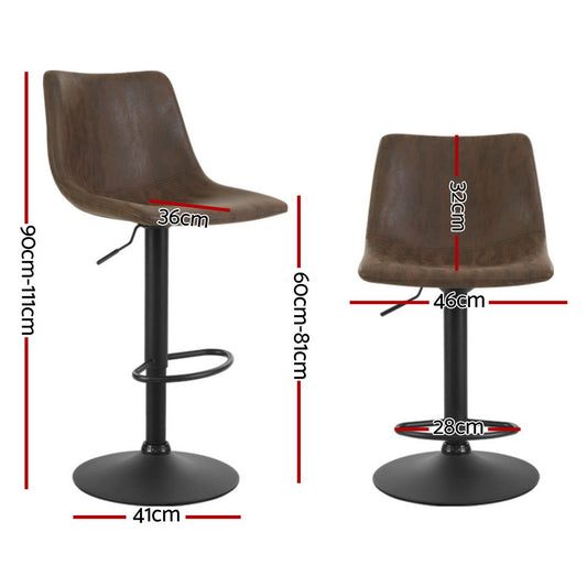 4x Bar Stools Vintage Leather Swivel Gas Lift Brown - Furniture > Bar Stools & Chairs > Table & Bar Stools