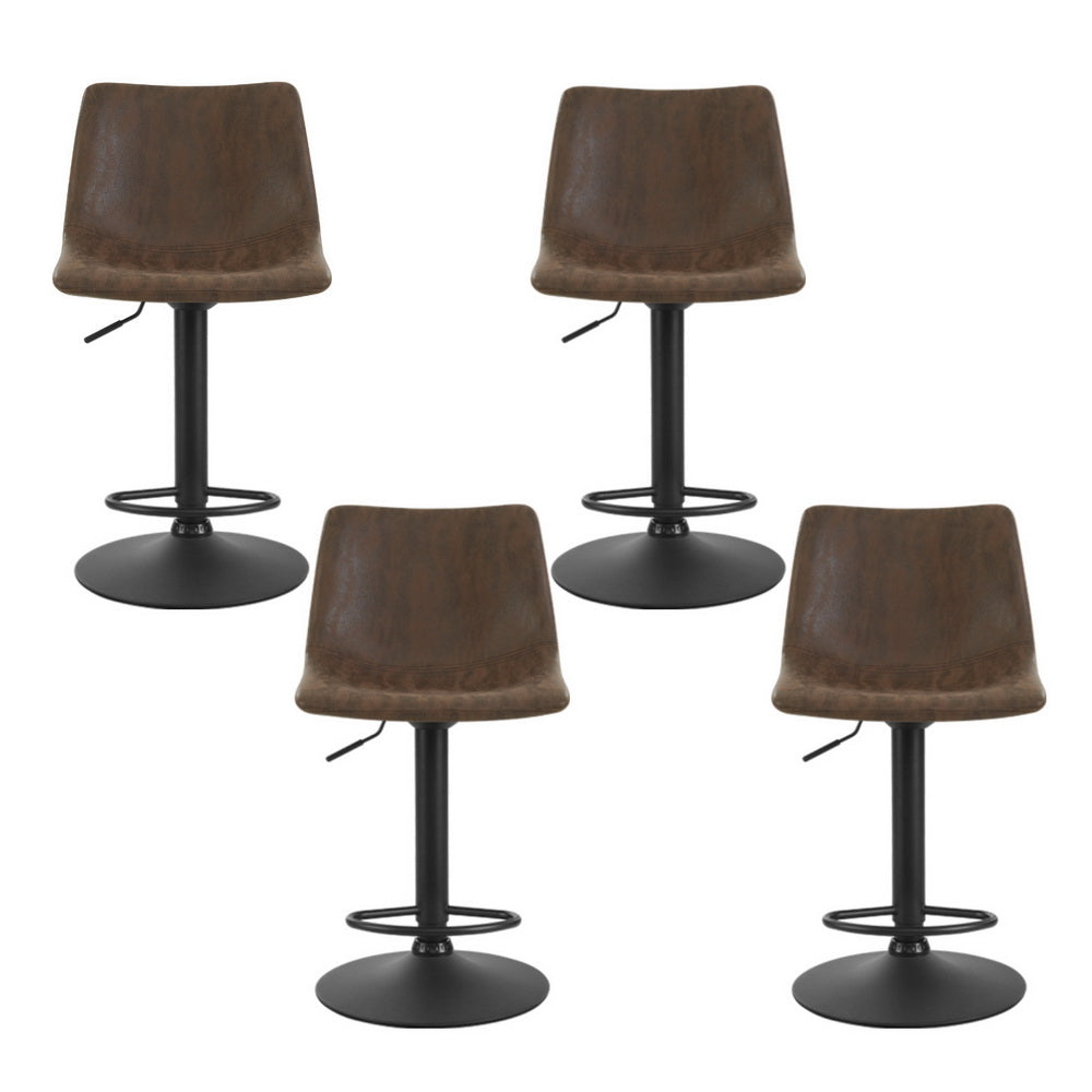 Artiss 4x Bar Stools Vintage Leather Swivel Gas Lift Brown Furniture > Bar Stools & Chairs > Table & Bar Stools