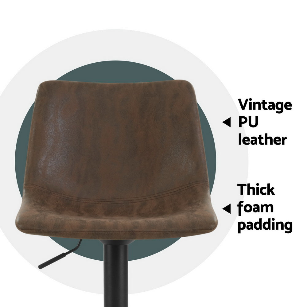 Artiss 4x Bar Stools Vintage Leather Swivel Gas Lift Brown Furniture > Bar Stools & Chairs > Table & Bar Stools