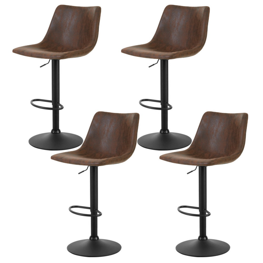 Artiss 4x Bar Stools Vintage Leather Swivel Gas Lift Brown Furniture > Bar Stools & Chairs > Table & Bar Stools