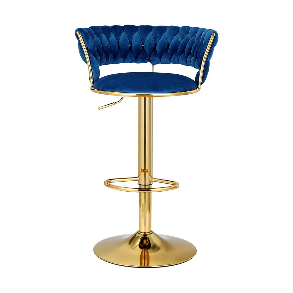 Artiss 2x Bar Stools Gas Lift Velvet Woven Backrest Navy - Furniture > Bar Stools & Chairs > Table & Bar Stools