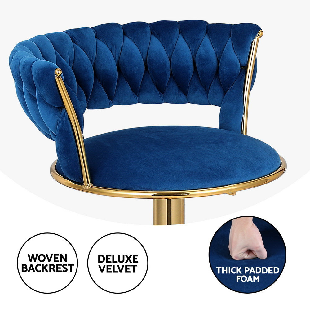 Artiss 2x Bar Stools Gas Lift Velvet Woven Backrest Navy - Furniture > Bar Stools & Chairs > Table & Bar Stools