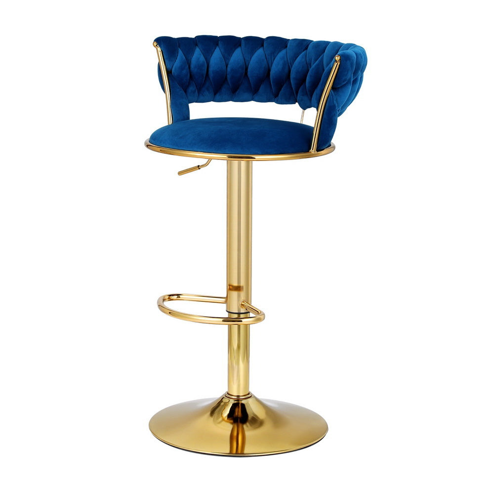 Artiss 2x Bar Stools Gas Lift Velvet Woven Backrest Navy - Furniture > Bar Stools & Chairs > Table & Bar Stools