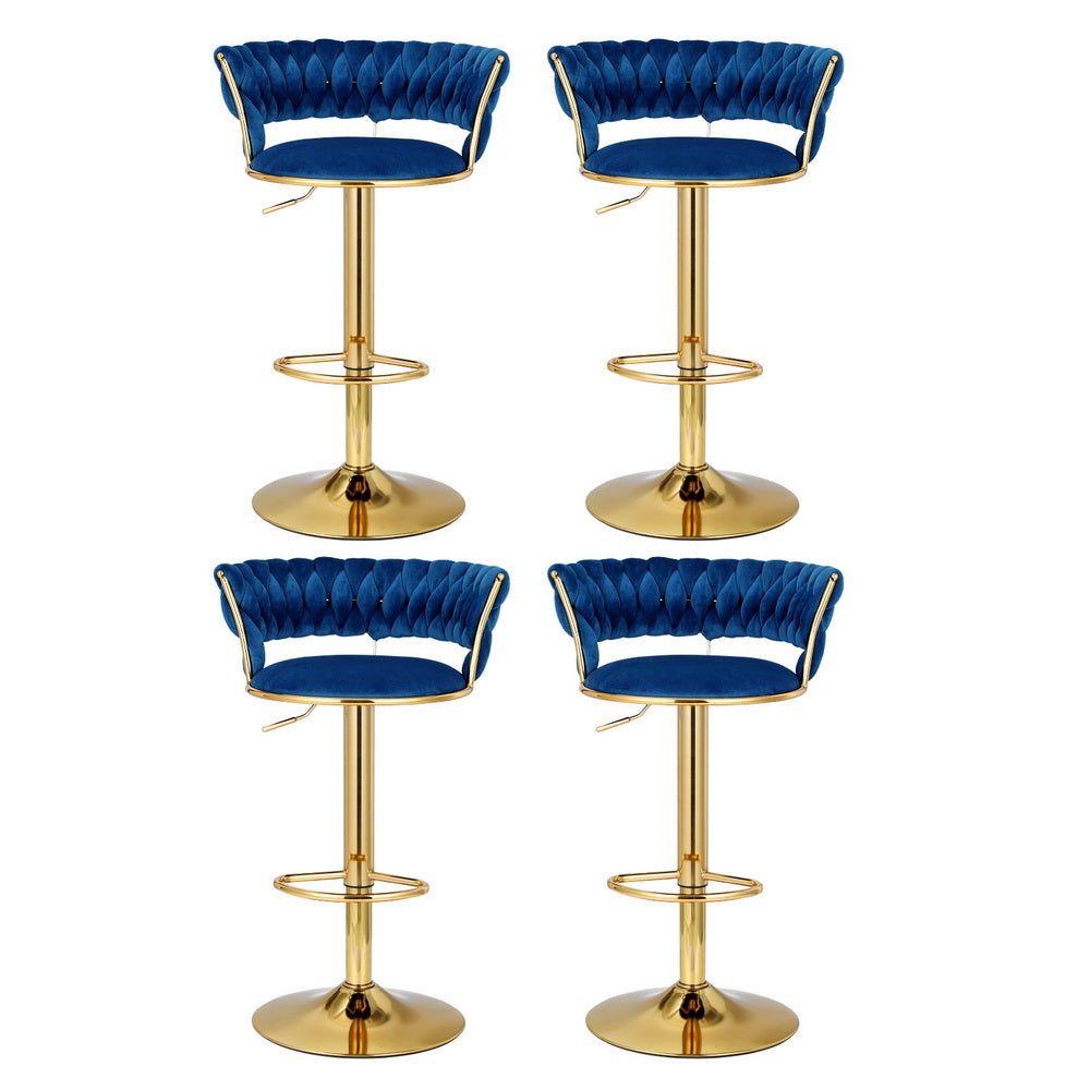 Artiss 4x Bar Stools Gas Lift Velvet Woven Backrest Navy Furniture > Bar Stools & Chairs > Table & Bar Stools