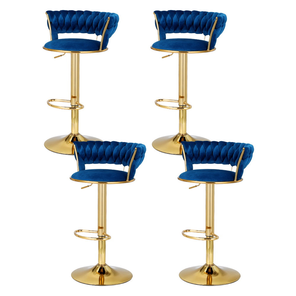 Artiss 4x Bar Stools Gas Lift Velvet Woven Backrest Navy Furniture > Bar Stools & Chairs > Table & Bar Stools