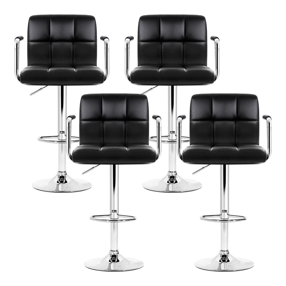 Artiss 4x Bar Stools Leather Gas Lift w/Armrest Black Furniture > Bar Stools & Chairs > Table & Bar Stools