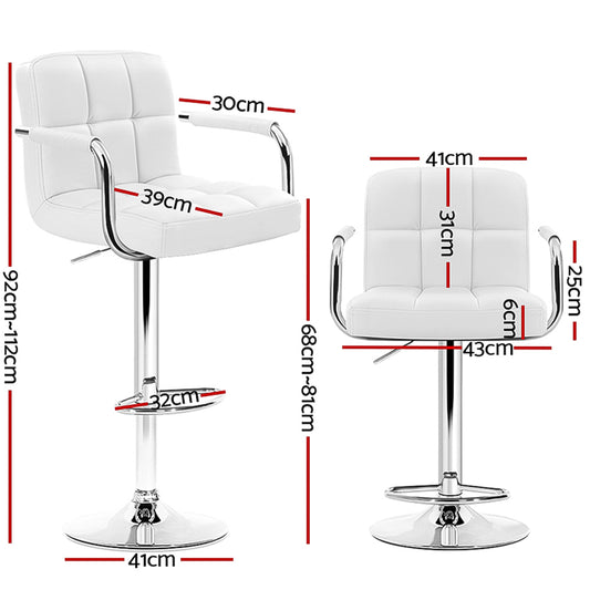 4x Bar Stools Leather Gas Lift w/Armrest White - Furniture > Bar Stools & Chairs > Table & Bar Stools